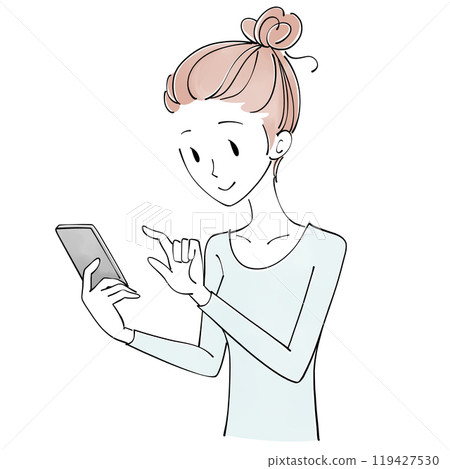 操作智能手機的微笑的婦女 操作智能手機的微笑的婦女 119427530
