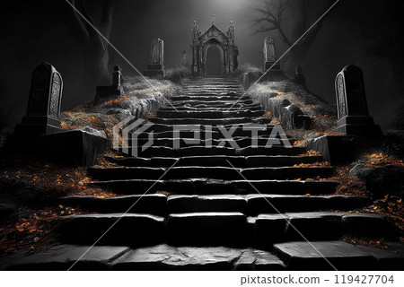 Graveyard stairs background illustration 119427704