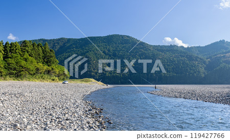 Ayu fishing scene in Kumano River 119427766