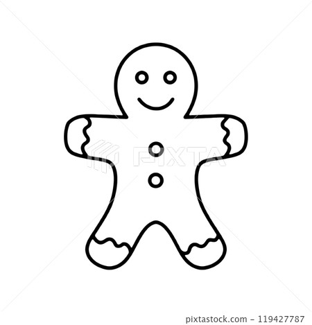 Hand-drawn line drawing of Christmas gingerbread cookies, cut out on transparent background Hand-drawn line drawing of Christmas gingerbread cookies, cut out on transparent background 119427787