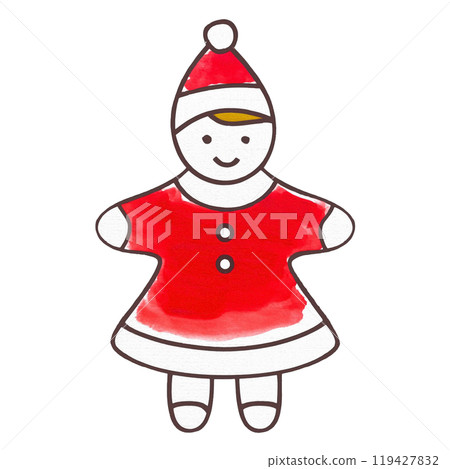 Hand-drawn illustration of a cute girl dressed as Santa Claus, cut out on a transparent background Hand-drawn illustration of a cute girl dressed as Santa Claus, cut out on a transparent background 119427832