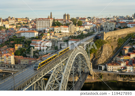 Porto City, Douro River and Dom Luis Bridge I with Tram in Morning Porto City, Douro River and Dom Luis Bridge I with Tram in Morning 119427893