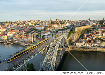 Porto City, Douro River and Dom Luis Bridge I with Trams in Morning Porto City, Douro River and Dom Luis Bridge I with Trams in Morning 119427898