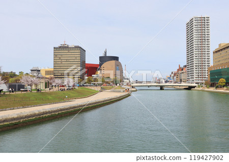 Murasaki River, city hall, Katsuyama Park and Kokura Castle in downtown Kitakyushu Murasaki River, city hall, Katsuyama Park and Kokura Castle in downtown Kitakyushu 119427902