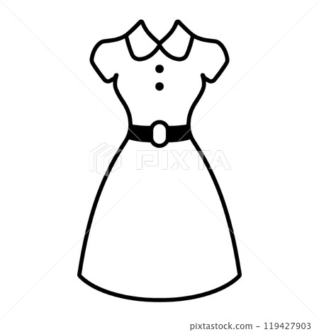 簡單的手繪線條畫插圖，展示一件時尚的連身裙，透明背景上的切口 119427903