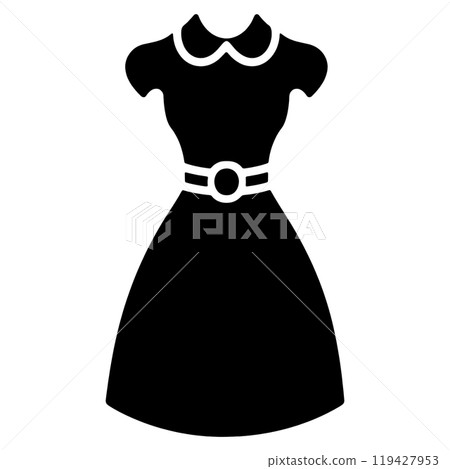 時尚連身裙的簡單輪廓圖，透明背景上的切口 119427953