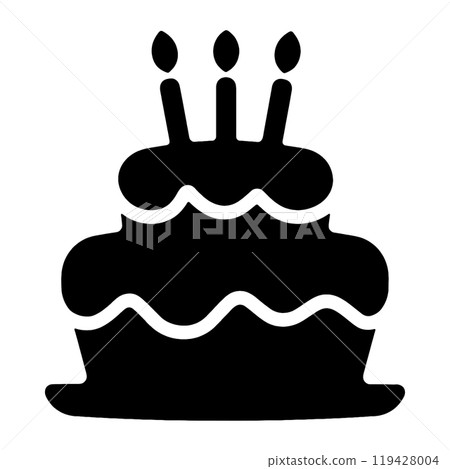 生日蛋糕的簡單輪廓圖，上面有蠟燭 — 透明背景上的切口 119428004