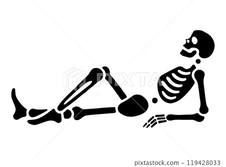 骨架以草率姿勢躺著的輪廓圖，透明背景上的切口 119428033