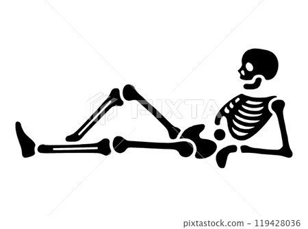 Silhouette illustration of a skeleton lying down in a sloppy pose, cut out on a transparent background Silhouette illustration of a skeleton lying down in a sloppy pose, cut out on a transparent background 119428036