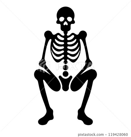 Silhouette illustration of a skeleton sitting in a sloppy pose, cut out on a transparent background Silhouette illustration of a skeleton sitting in a sloppy pose, cut out on a transparent background 119428060