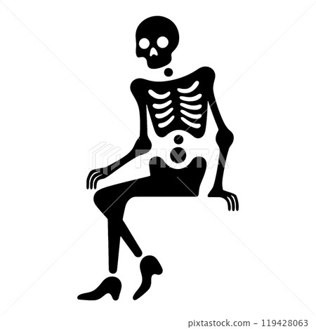 Silhouette illustration of a skeleton sitting in a sloppy pose, cut out on a transparent background Silhouette illustration of a skeleton sitting in a sloppy pose, cut out on a transparent background 119428063