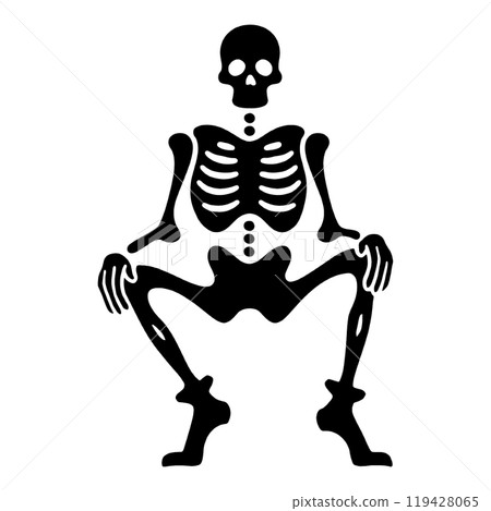 Silhouette illustration of a skeleton sitting in a sloppy pose, cut out on a transparent background Silhouette illustration of a skeleton sitting in a sloppy pose, cut out on a transparent background 119428065