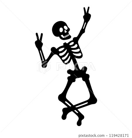 Silhouette illustration of a skeleton making a silly peace sign pose, cut out on a transparent background Silhouette illustration of a skeleton making a silly peace sign pose, cut out on a transparent background 119428171