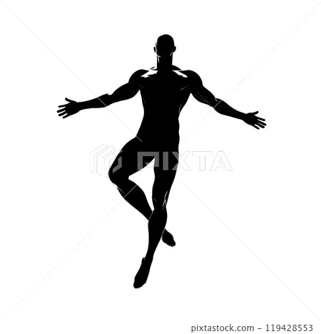 Silhouette illustration of a jumping man, cut out on white background 119428553