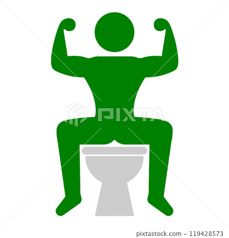 Pictogram-style illustration of a person sitting on a Western-style toilet seat, cut out on a transparent background 119428573