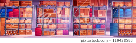 Warehouse storage interior with pallet and box 119428593