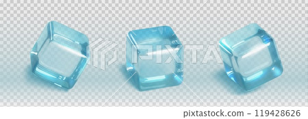 Ice cube 3d realistic set - pieces of frozen water Ice cube 3d realistic set - pieces of frozen water 119428626