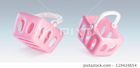Pink 3d render supermarket grocery basket vector 119428654