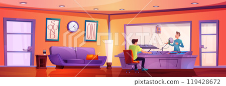 Man in music studio booth room cartoon vector 119428672