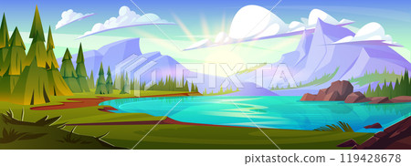 Mountain lake near forest nature vector background Mountain lake near forest nature vector background 119428678