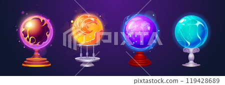 Crystal magic ball vector, glass orb sphere icon Crystal magic ball vector, glass orb sphere icon 119428689