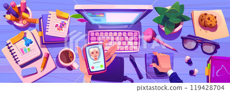 Work table with accessories for job or study. Work table with accessories for job or study. 119428704