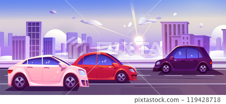 Winter city road and car on street background 119428718