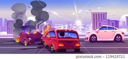 Car accident on road in city - head-on collision Car accident on road in city - head-on collision 119428721