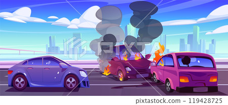 Car crash on highway against city background Car crash on highway against city background 119428725
