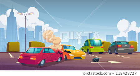 Vehicle crash accident on car park lot vector Vehicle crash accident on car park lot vector 119428727
