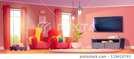 Morning living room with TV in modern house 119428743