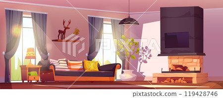 Living room with fireplace at home illustration Living room with fireplace at home illustration 119428746