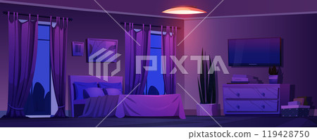 Bedroom interior at night - cartoon vector Bedroom interior at night - cartoon vector 119428750