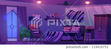 Bedroom of cowboy or farmer at night. 119428752