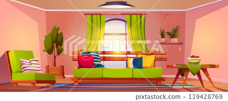 Living room interior with green furniture 119428769