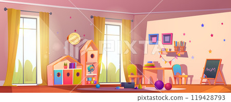 Kindergarten classroom or nursery playroom cartoon 119428793