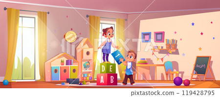 Happy children playing in kindergarten 119428795