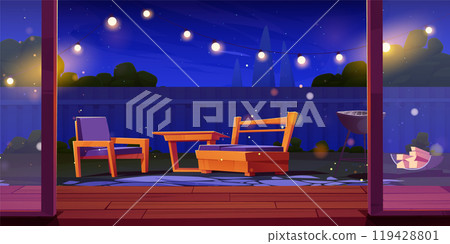 Night backyard with garden furniture Night backyard with garden furniture 119428801