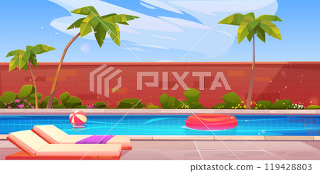 House backyard with swimming pool illustration House backyard with swimming pool illustration 119428803