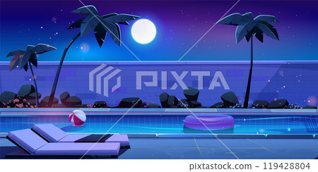 Night swimming pool at tropical summer resort Night swimming pool at tropical summer resort 119428804