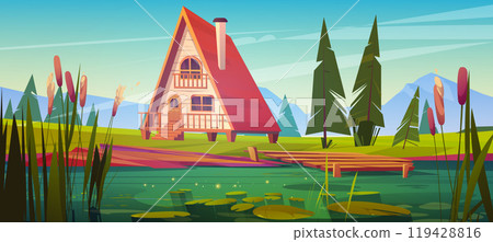 House on swamp with reed cartoon game landscape 119428816