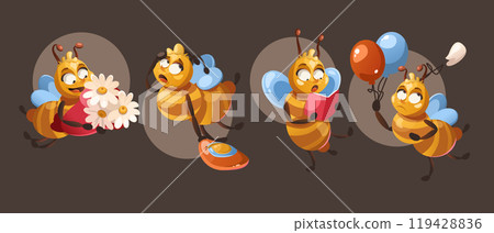 Cute funny bee character vector cartoon mascot Cute funny bee character vector cartoon mascot 119428836