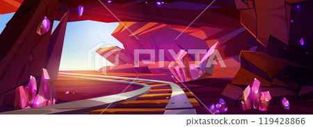 Pink crystal mine cave entrance game background 119428866