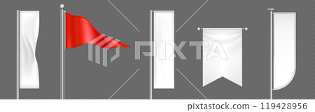 3d pennant white and red flag banner vector mockup 119428956