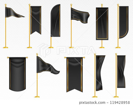 3d black gold vertical pennant flag vector mockup 119428958