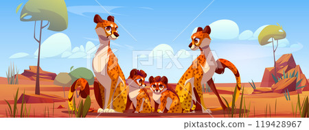 Cheetah family in Africa cartoon vector background 119428967