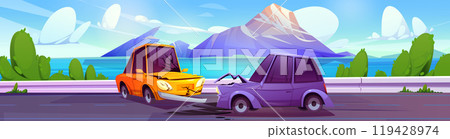 Car crash on mountain lake highway 119428974