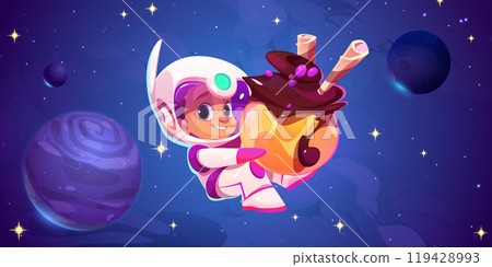 Astronaut kid floating in space with sweet planet 119428993