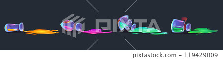 Fallen glass tubes with spilled colored potions. Fallen glass tubes with spilled colored potions. 119429009