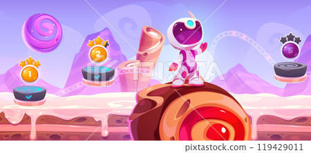 Candy game level map with road in sky cartoon 119429011